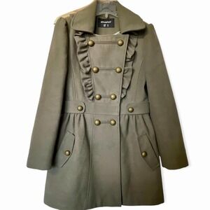 Atmosphere Women's Military Style Coat with Ruffle Detail size 10